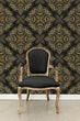 Load image into Gallery viewer, Art Deco Victorian black and gold damask peel and stick wallpaper