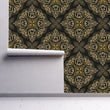 Load image into Gallery viewer, Art Deco Victorian black and gold damask peel and stick wallpaper