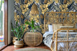Load image into Gallery viewer, Victorian mid-century-modern floral blue and gold peel and stick wallpaper