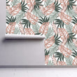 Load image into Gallery viewer, Tropical palm leaves pastel Mid-century modern peel and stick wallpaper