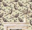 Load image into Gallery viewer, Victorian Wallpaper, Bird Wallpaper, Peel and Stick Wallpaper, Vintage Wallpaper, Antique Wallpaper, Fabric Wallpaper