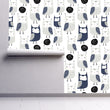Load image into Gallery viewer, Kid's blue woodlands owl peel and stick wallpaper