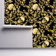Load image into Gallery viewer, Black Victorian baroque gothic skull peel and stick wallpaper
