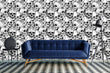 Load image into Gallery viewer, Gothic skull with flowers black and white peel and stick wallpaper