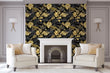 Load image into Gallery viewer, Black and gold Mid-century modern palm leaves tropical wallpaper