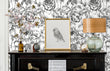 Load image into Gallery viewer, Black and white antique floral fabric blend peel and stick wallpaper