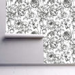 Load image into Gallery viewer, Black and white antique floral fabric blend peel and stick wallpaper