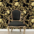 Load image into Gallery viewer, Black Victorian baroque gothic skull peel and stick wallpaper
