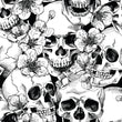 Load image into Gallery viewer, Gothic skull with flowers black and white peel and stick wallpaper
