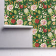 Load image into Gallery viewer, Antique Victorian botanical floral green peel and stick wallpaper
