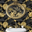 Load image into Gallery viewer, Black and gold Mid-century modern palm leaves tropical wallpaper
