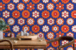 Load image into Gallery viewer, Vintage Mid-century modern blue and orange floral peel and stick wallpaper