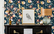 Load image into Gallery viewer, Blue Victorian antique dark floral peel and stick wallpaper