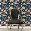 Load image into Gallery viewer, Blue Victorian antique dark floral peel and stick wallpaper