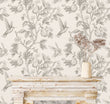 Load image into Gallery viewer, Antique floral botanical bird grey peel and stick wallpaper