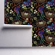 Load image into Gallery viewer, Black and blue botanical butterfly and birds Chinoiserie peel and stick wallpaper