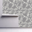 Load image into Gallery viewer, Grey botanical Asian chinoiserie fabric peel and stick wallpaper