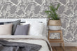 Load image into Gallery viewer, Grey botanical Asian chinoiserie fabric peel and stick wallpaper