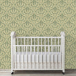 Load image into Gallery viewer, Victorian antique green damask fabric peel and stick wallpaper