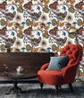 Load image into Gallery viewer, Chinoiserie botanical blue and brown floral fabric peel and stick wallpaper