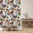 Load image into Gallery viewer, Chinoiserie botanical blue and brown floral fabric peel and stick wallpaper