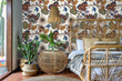 Load image into Gallery viewer, Chinoiserie botanical blue and brown floral fabric peel and stick wallpaper