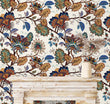 Load image into Gallery viewer, Chinoiserie botanical blue and brown floral fabric peel and stick wallpaper