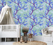 Load image into Gallery viewer, Antique Victorian chinoiserie blue floral fabric peel and stick wallpaper