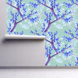 Load image into Gallery viewer, Antique Victorian chinoiserie blue floral fabric peel and stick wallpaper