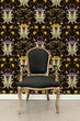 Load image into Gallery viewer, Black and purple Victorian Chinoiserie dark floral fabric peel and stick wallpaper