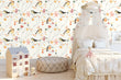 Load image into Gallery viewer, Farmhouse cottage birds in garden botanical fabric peel and stick wallpaper