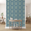 Load image into Gallery viewer, Victorian blue damask fabric peel and stick wallpaper