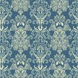 Load image into Gallery viewer, Victorian blue damask fabric peel and stick wallpaper