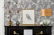 Load image into Gallery viewer, Grey botanical Asian chinoiserie fabric peel and stick wallpaper