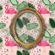 Load image into Gallery viewer, Tropical palm leaves and flamingo fabric peel and stick wallpaper