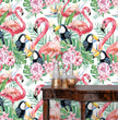 Load image into Gallery viewer, Clarendon Gardens Tropical Flamingo Peel and Stick Wallpaper