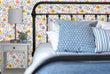 Load image into Gallery viewer, Blue and yellow vintage floral fabric peel and stick wallpaper