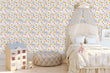 Load image into Gallery viewer, Blue and yellow vintage floral fabric peel and stick wallpaper