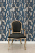Load image into Gallery viewer, Blue and silver Art Deco fabric peel and stick wallpaper