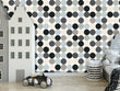 Load image into Gallery viewer, Black and white polka dot fabric peel and stick wallpaper