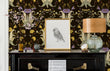Load image into Gallery viewer, Black and purple Victorian Chinoiserie dark floral fabric peel and stick wallpaper