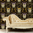 Load image into Gallery viewer, Black and purple Victorian Chinoiserie dark floral fabric peel and stick wallpaper