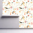 Load image into Gallery viewer, Farmhouse cottage birds in garden botanical fabric peel and stick wallpaper