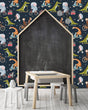 Load image into Gallery viewer, Blue zoo animals on bicycles kids room fabric peel and stick wallpaper