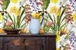 Load image into Gallery viewer, Green and yellow flower garden fabric peel and stick wallpaper