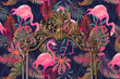 Load image into Gallery viewer, Vintage retro 80s flamingo fabric peel and stick wallpaper