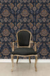 Load image into Gallery viewer, Victorian dark floral fabric peel and stick wallpaper