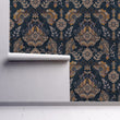 Load image into Gallery viewer, Victorian dark floral fabric peel and stick wallpaper
