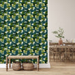 Load image into Gallery viewer, Blue and green dark floral fabric peel and stick wallpaper