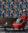 Load image into Gallery viewer, Blue Chinoiserie botanical fabric peel and stick wallpaper